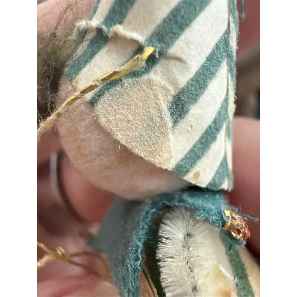Pixie Elf Ornament Foil Instrument Spun Cotton 50s Japan Kitschy Striped READ